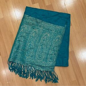 Teal and Gold Paisley Scarf